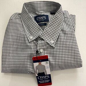 NEW Chaps Mens M Regular Fit Bamboo Stretch White & Black Checkered Button-Down